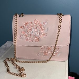 Pink flowered crossbody purse